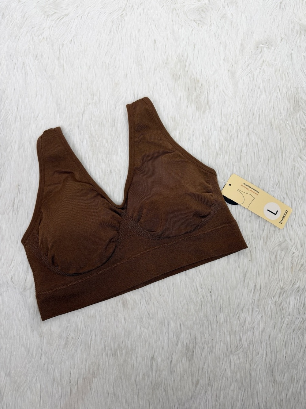 TRUEKIND / chocolate brown Everyday Throw-on Wireless Bralette / L NWT